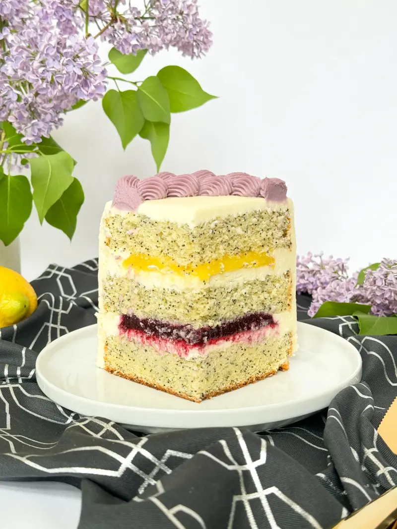 piece of poppy lemon cake on the plate Active Image