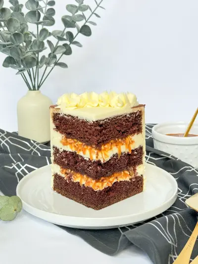 piece of snickers cake on the cake plate 77