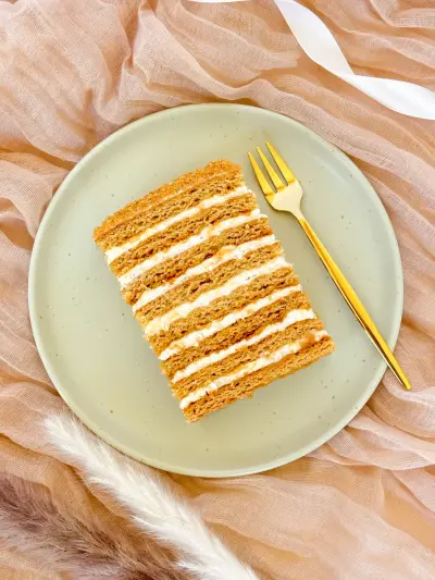 slice of honey cake on the plate 96